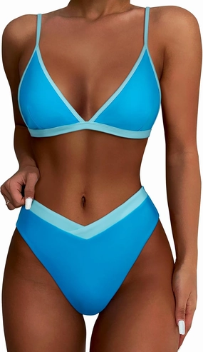 SUUKSESS Women Triangle High Cut Bikini Sets Sexy High Waisted 2 Piece Swimsuit