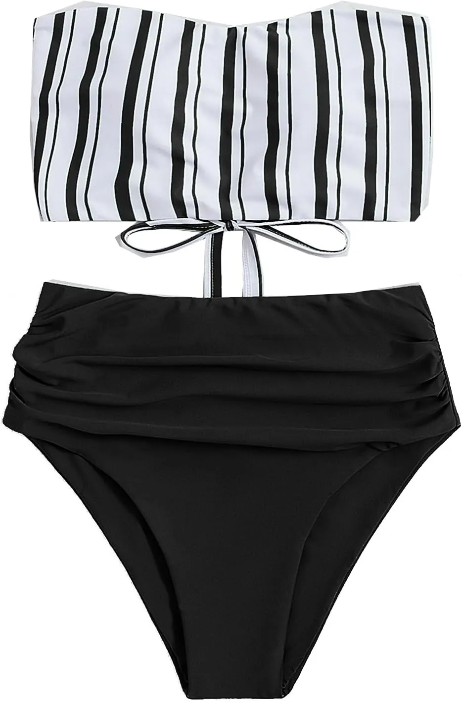 SweatyRocks Women's Bathing Suits Striped Bandeau Bikini high Waisted Swimsuits Swimwear Set
