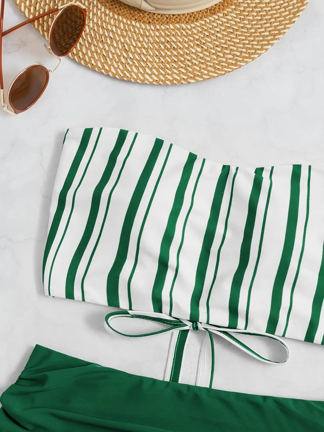 SweatyRocks Women's Bathing Suits Striped Bandeau Bikini high Waisted Swimsuits Swimwear Set