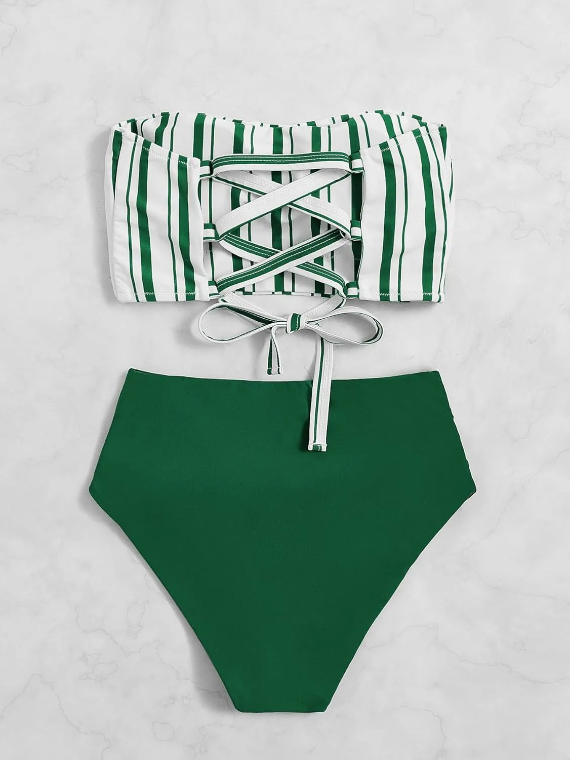 SweatyRocks Women's Bathing Suits Striped Bandeau Bikini high Waisted Swimsuits Swimwear Set
