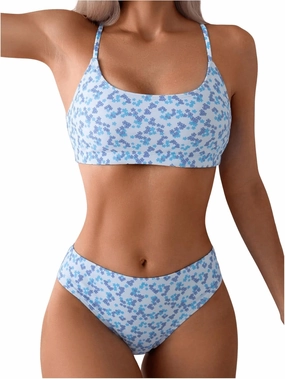 SweatyRocks Women's 2 Piece Bikini Set Ditsy Floral Print High Cut Bathing Suit Beachwear