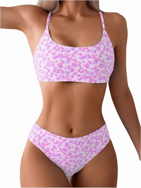SweatyRocks Women's 2 Piece Bikini Set Ditsy Floral Print High Cut Bathing Suit Beachwear