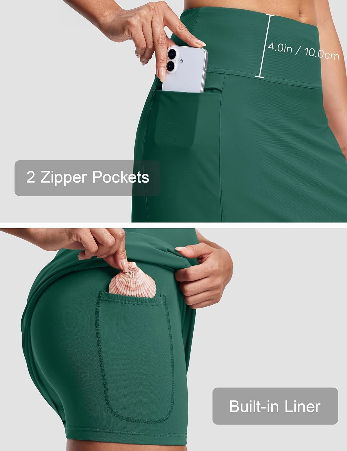 Swim Skirts for Women High Waisted Tummy Control Quick Dry UPF 50 Bathing Suit Skirt with Liner Zipper Pockets