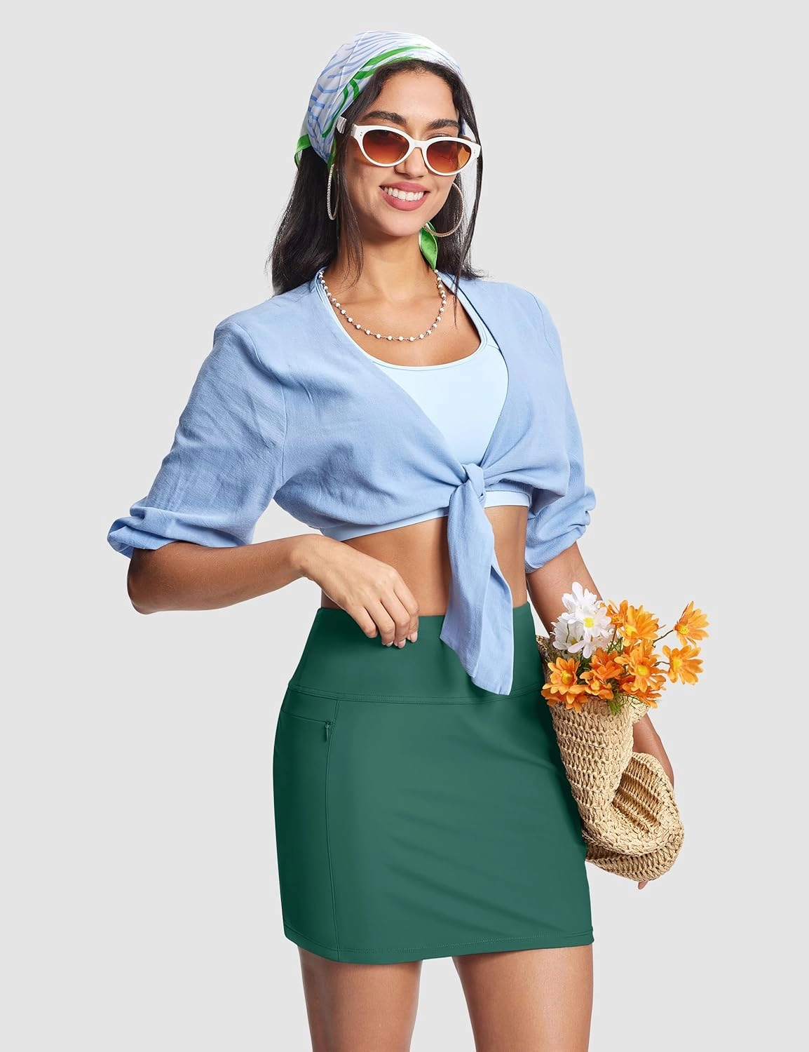 Swim Skirts for Women High Waisted Tummy Control Quick Dry UPF 50 Bathing Suit Skirt with Liner Zipper Pockets