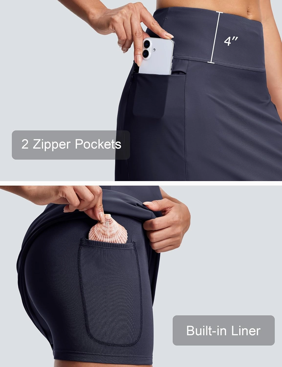 Swim Skirts for Women High Waisted Tummy Control Quick Dry UPF 50 Bathing Suit Skirt with Liner Zipper Pockets