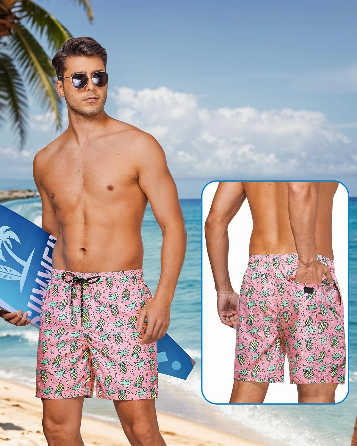 Swim Trunks Mens 7 Inch Bathing Suit with Mesh Liner Men's Stretch Swimwear Quick Dry Swimsuit Beach Shorts