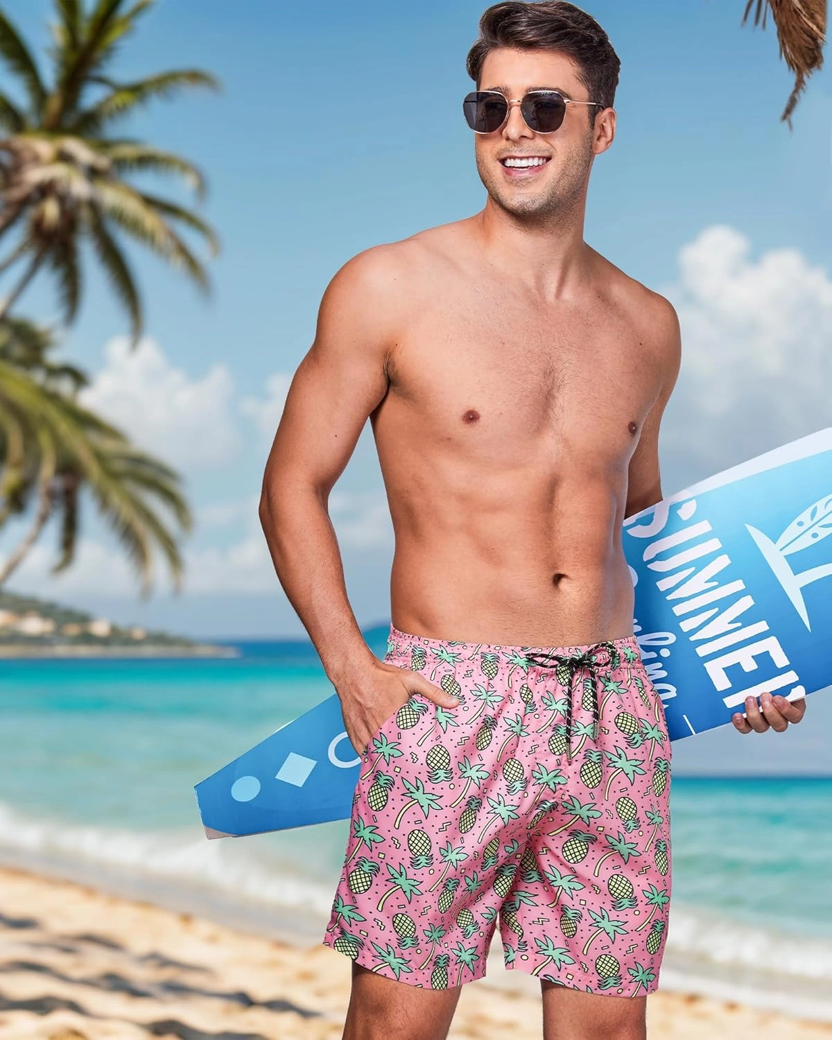 Swim Trunks Mens 7 Inch Bathing Suit with Mesh Liner Men's Stretch Swimwear Quick Dry Swimsuit Beach Shorts