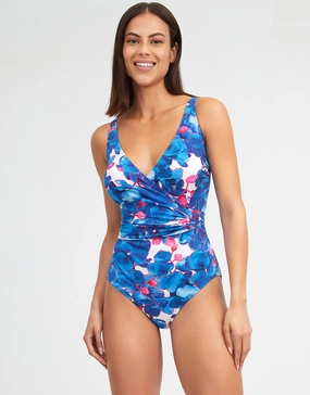 Tahiti Wrap Front Swimsuit - Blue Floral