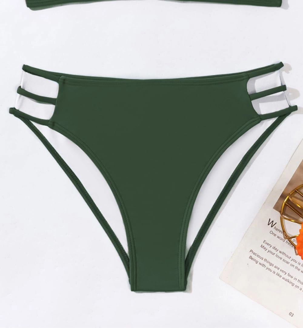 Tainehs Women's Mid Waist Bikini Bottom Strappy Cheey Bathing Suit Bottoms Swimsuit Bottom