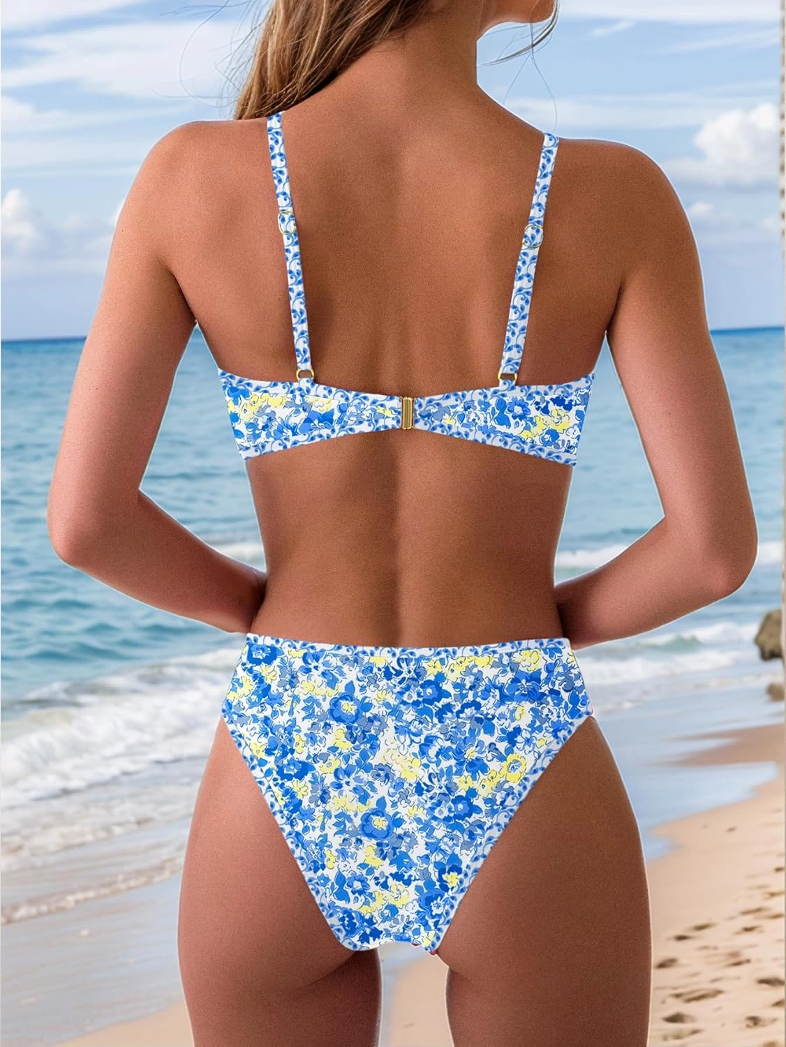 Tainehs Women's Two Piece Bikini Sets O Ring Front Top Ditsy Floral Triangle Swimsuits Cheeky Bathing Suit