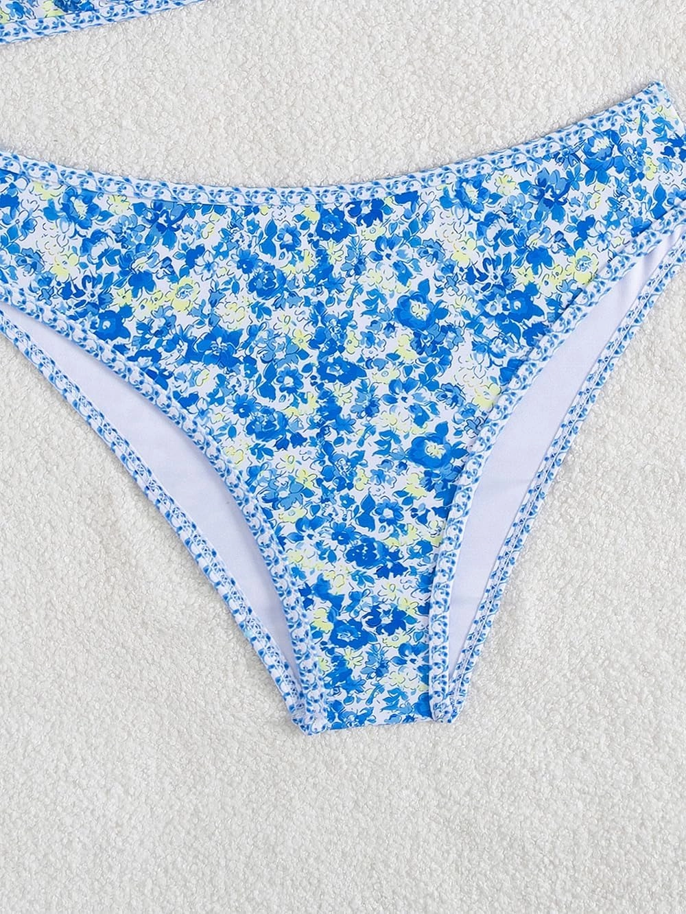 Tainehs Women's Two Piece Bikini Sets O Ring Front Top Ditsy Floral Triangle Swimsuits Cheeky Bathing Suit