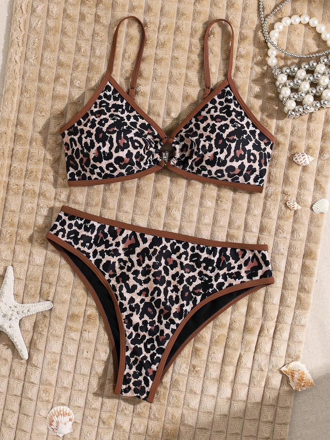 Tainehs Women's Two Piece Bikini Sets O Ring Front Top Ditsy Floral Triangle Swimsuits Cheeky Bathing Suit