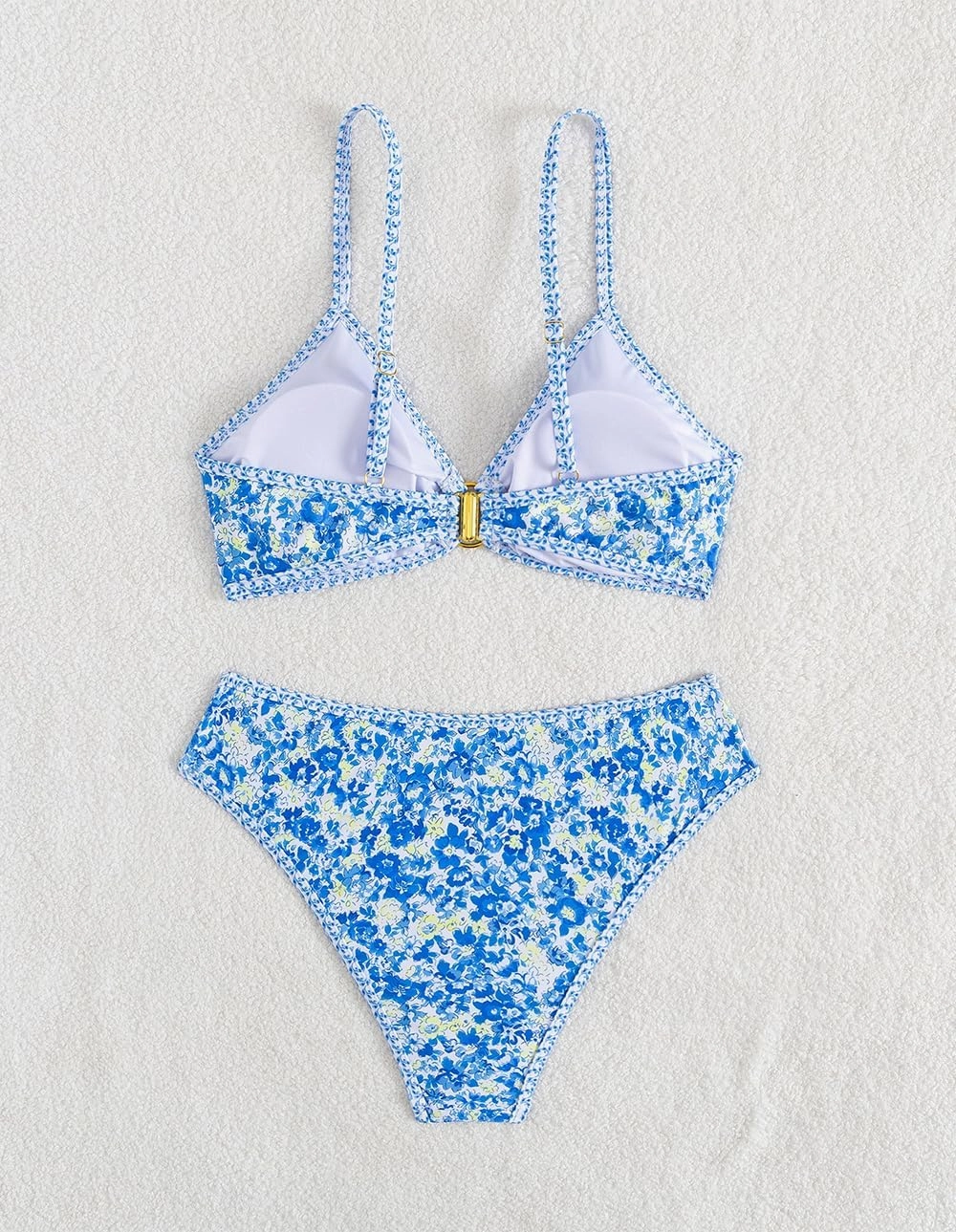 Tainehs Women's Two Piece Bikini Sets O Ring Front Top Ditsy Floral Triangle Swimsuits Cheeky Bathing Suit