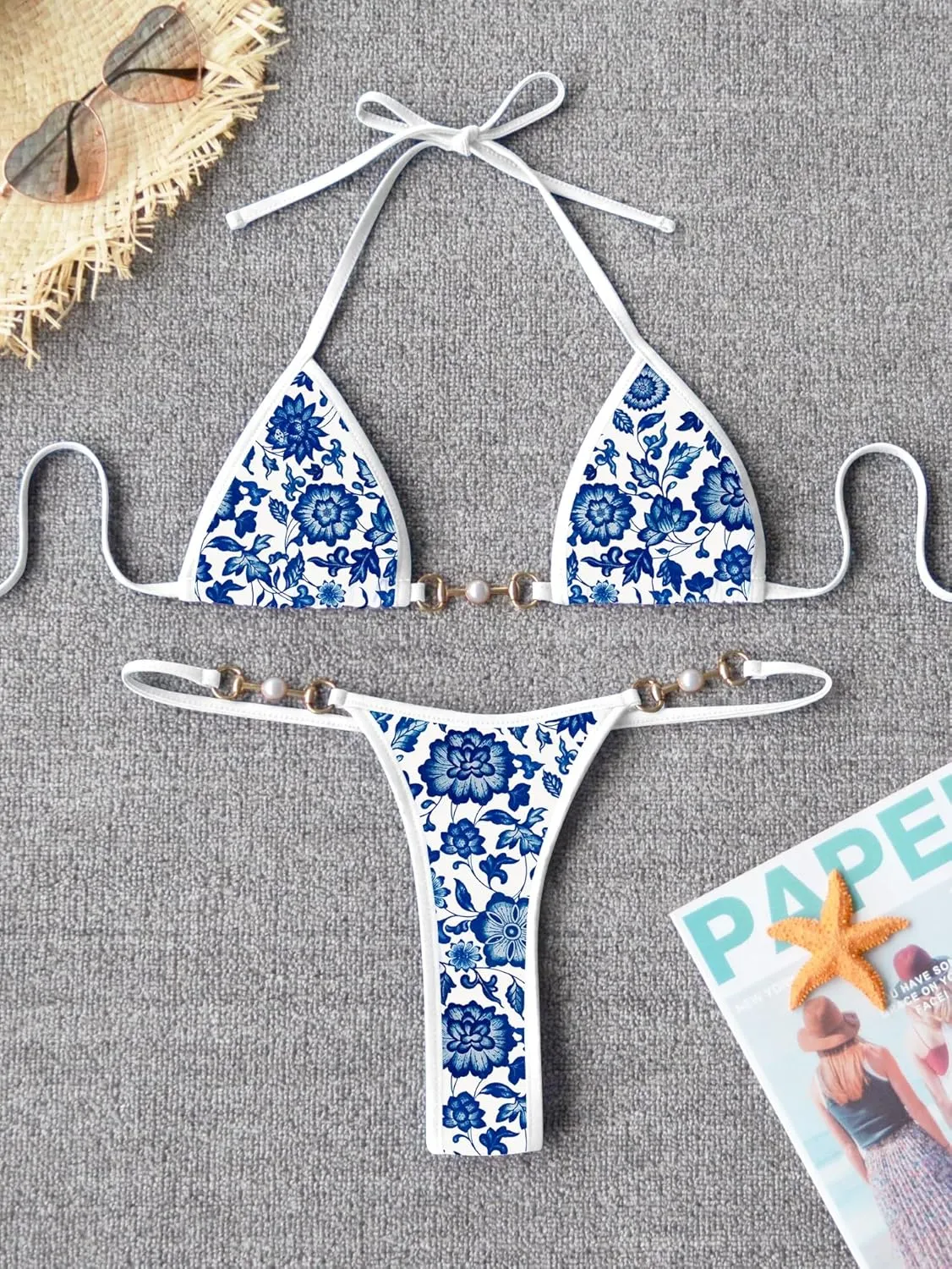 TASHEHE Women's Triangle Thong Bikini Set Sexy String Brazillian Two Piece Swimsuit Cute Bikini Bathing Suit