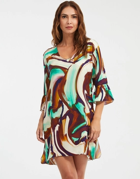 Telma Dress - Turquoise and Brown