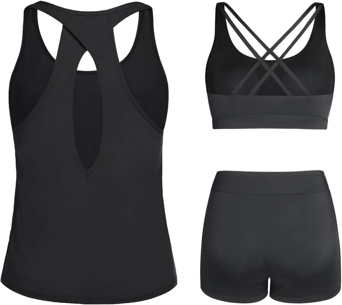 Tempt Me 3 Piece Tankini Swimsuits for Women Athletic Bathing Suits Swim Tank Top with Boy Shorts and Bra Modest Swimwear