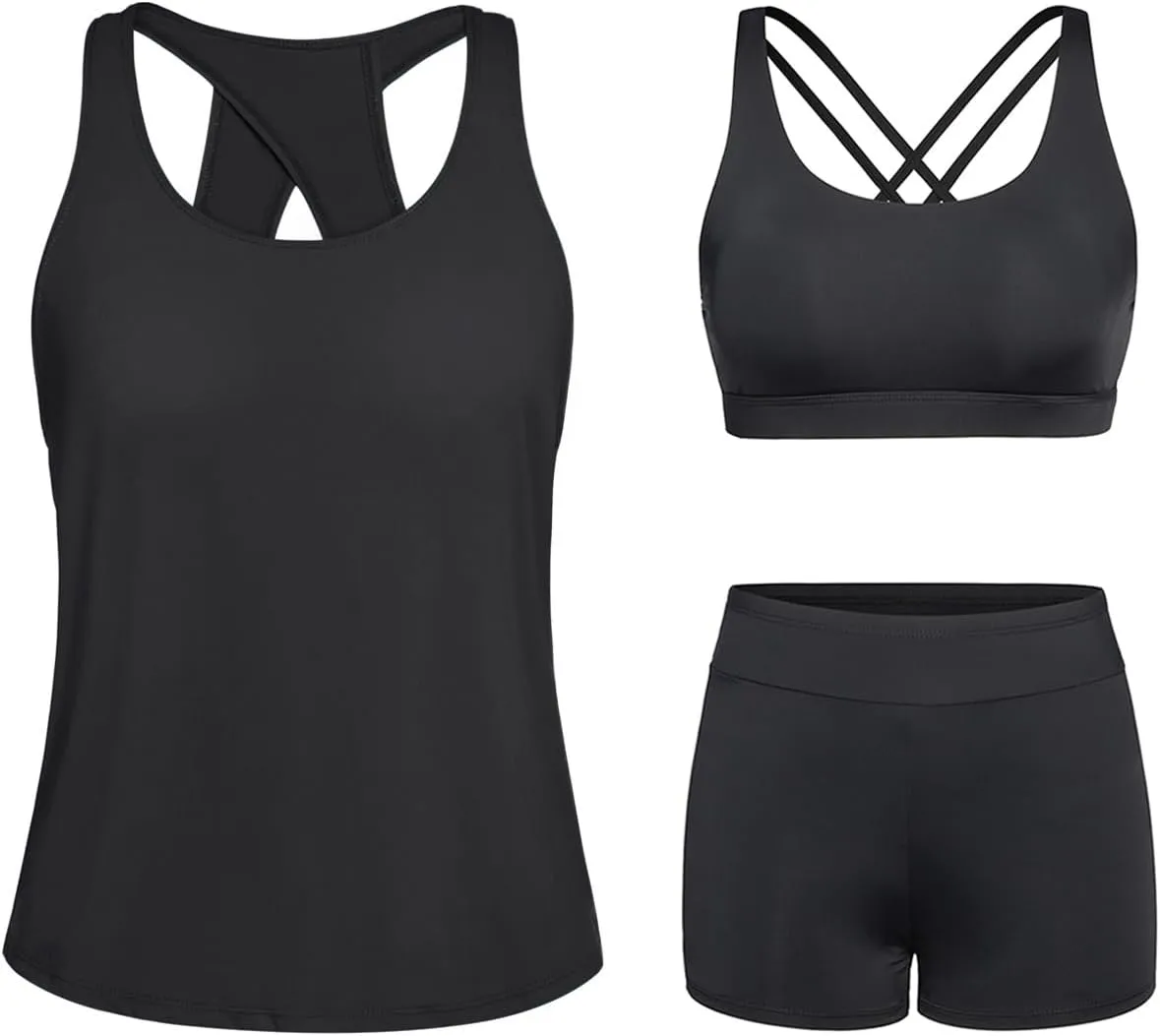 Tempt Me 3 Piece Tankini Swimsuits for Women Athletic Bathing Suits Swim Tank Top with Boy Shorts and Bra Modest Swimwear