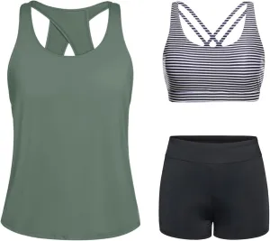 Tempt Me 3 Piece Tankini Swimsuits for Women Athletic Bathing Suits Swim Tank Top with Boy Shorts and Bra Modest Swimwear