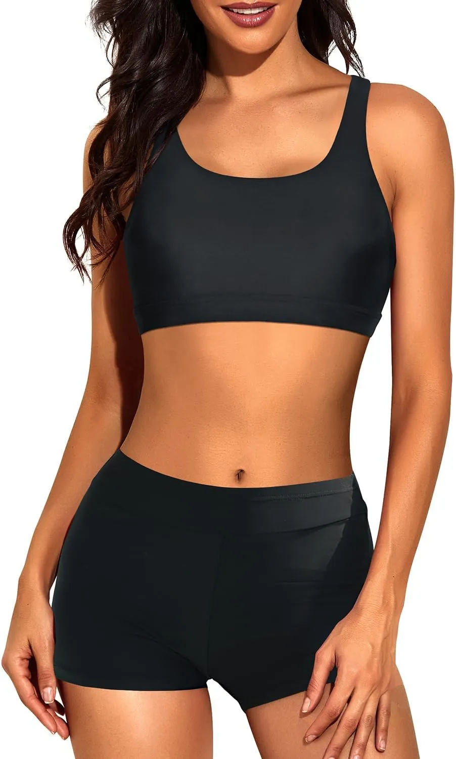 Tempt Me 3 Piece Tankini Swimsuits for Women Athletic Bathing Suits Swim Tank Top with Boy Shorts and Bra Modest Swimwear