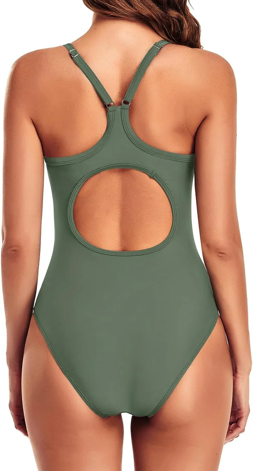 Tempt Me Athletic One Piece Swimsuits for Women Training Sport Tummy Control Bathing Suits