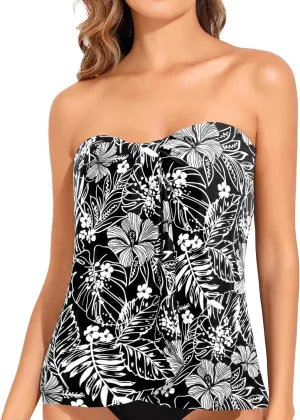 Tempt Me Bandeau Tankini Tops for Women Strapless Bathing Suit Top Halter Flyaway Swimsuit Top Only