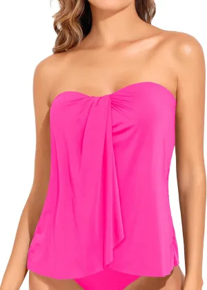 Tempt Me Bandeau Tankini Tops for Women Strapless Bathing Suit Top Halter Flyaway Swimsuit Top Only