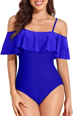 Tempt Me Off Shoulder One Piece Swimsuit for Women Ruffled Sleeves Retro Bathing Suits