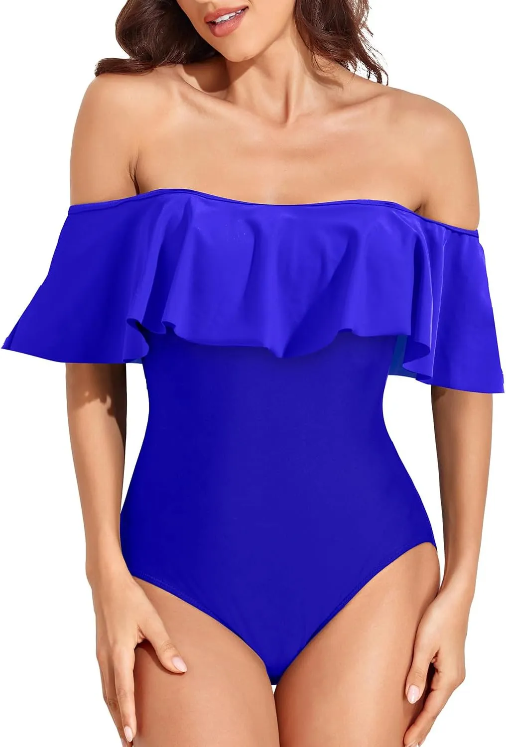 Tempt Me Off Shoulder One Piece Swimsuit for Women Ruffled Sleeves Retro Bathing Suits