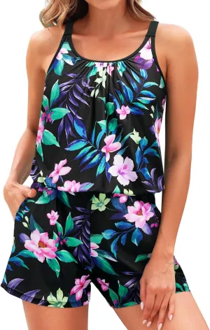 Tempt Me Romper One Piece Swimsuits with Short - Women Boyleg with Pockets Bathing Suit Modest Swimwear