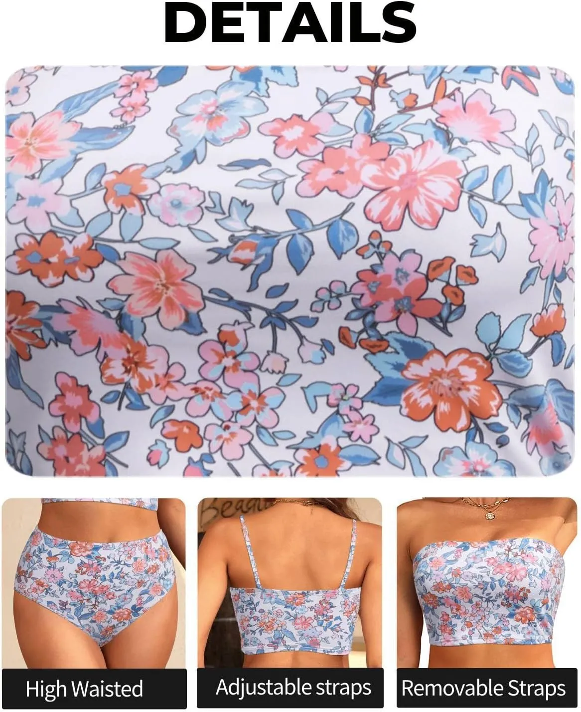 Tempt Me Women Bandeau Bikini Set Strapless High Waisted Two Piece Swimsuit Longline Bathing Suits