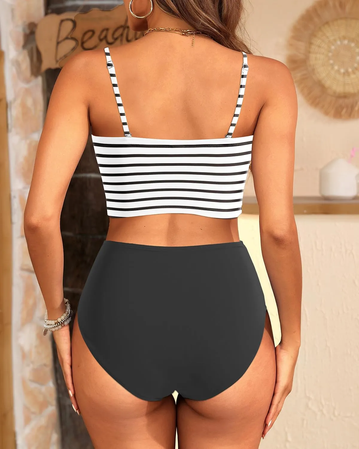 Tempt Me Women Bandeau Bikini Set Strapless High Waisted Two Piece Swimsuit Longline Bathing Suits