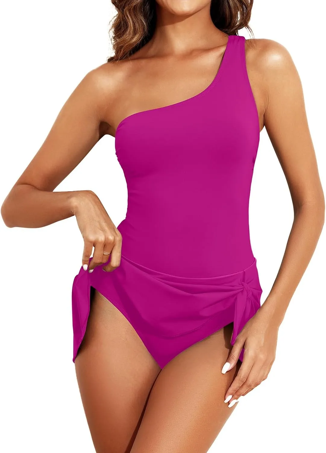 Tempt Me Women One Piece Swim Dress One Shoulder Swimsuit with Skirt Tummy Control Swimdress Bathing Suit