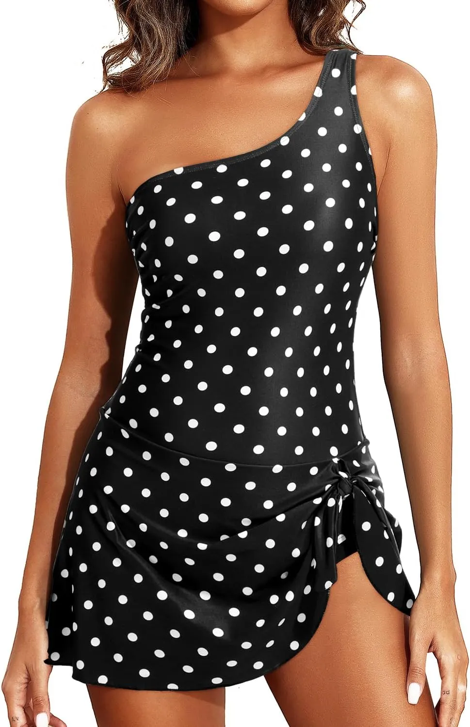 Tempt Me Women One Piece Swim Dress One Shoulder Swimsuit with Skirt Tummy Control Swimdress Bathing Suit