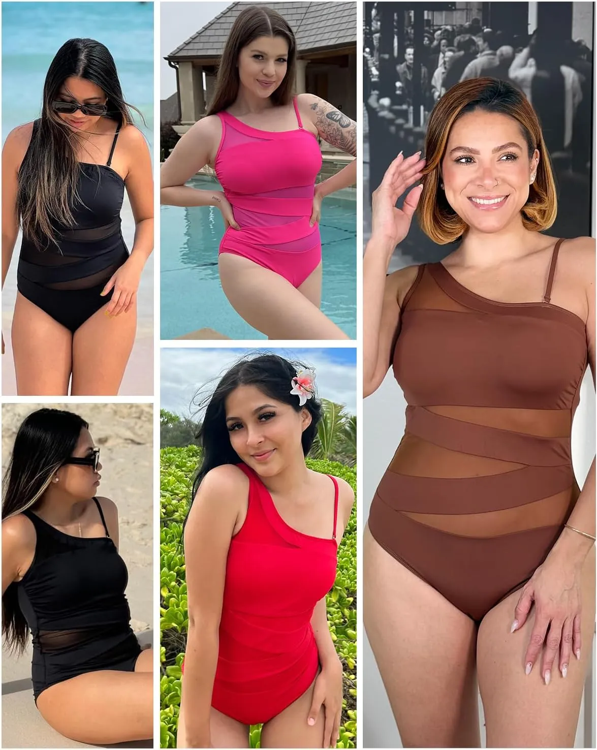 Tempt Me Women One Piece Swimsuit One Shoulder Bathing Suits Cutout Mesh Swimwear