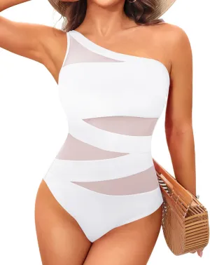 Tempt Me Women One Piece Swimsuit One Shoulder Bathing Suits Cutout Mesh Swimwear