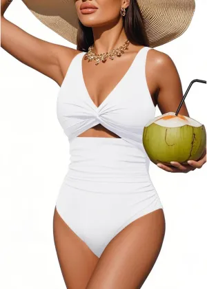 Tempt Me Women One Piece Swimsuits Tummy Control Cutout Bathing Suits Ruched V Neck Twist Front Swimwear
