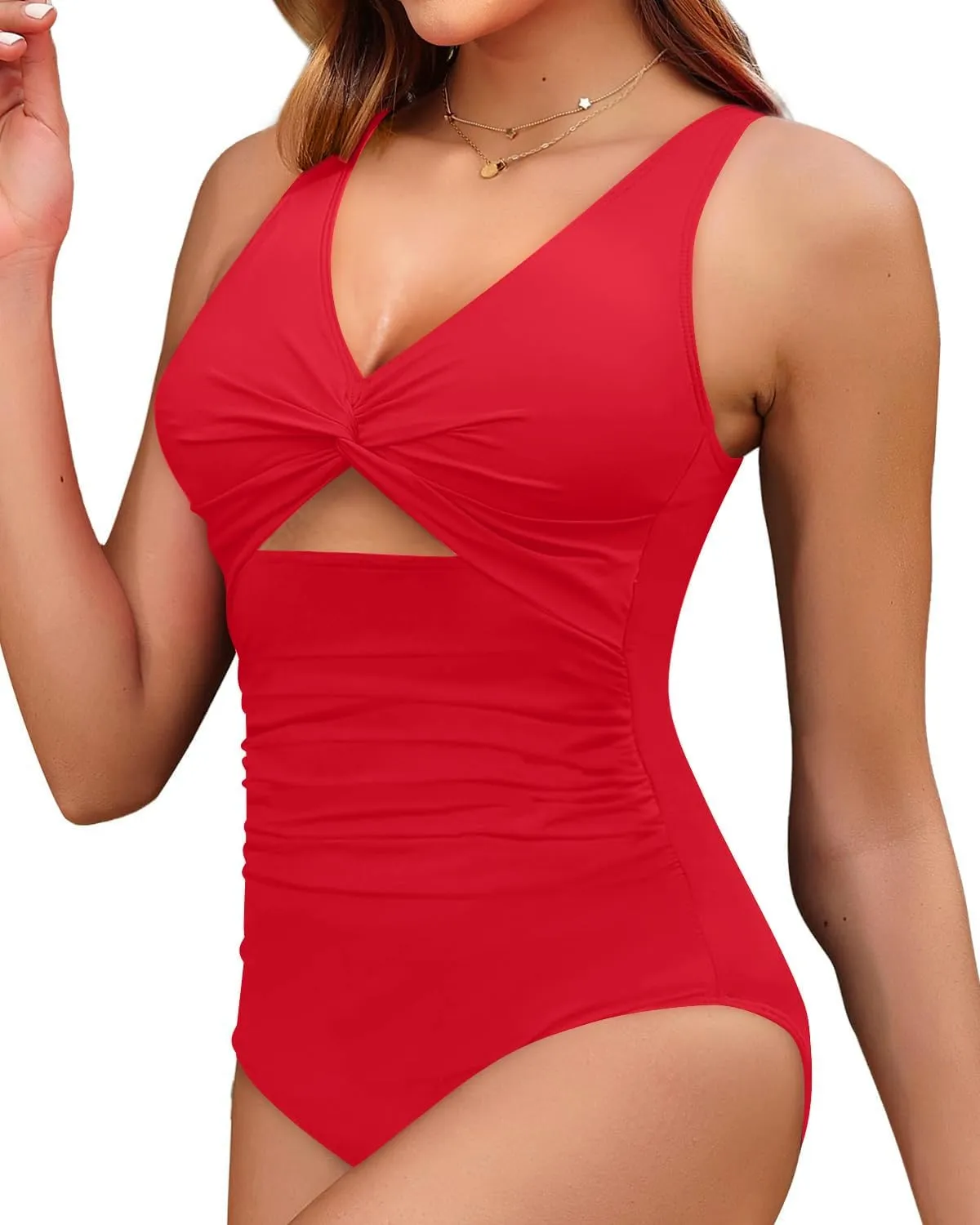Tempt Me Women One Piece Swimsuits Tummy Control Cutout Bathing Suits Ruched V Neck Twist Front Swimwear