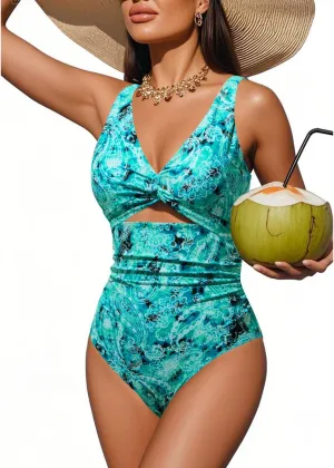 Tempt Me Women One Piece Swimsuits Tummy Control Cutout Bathing Suits Ruched V Neck Twist Front Swimwear