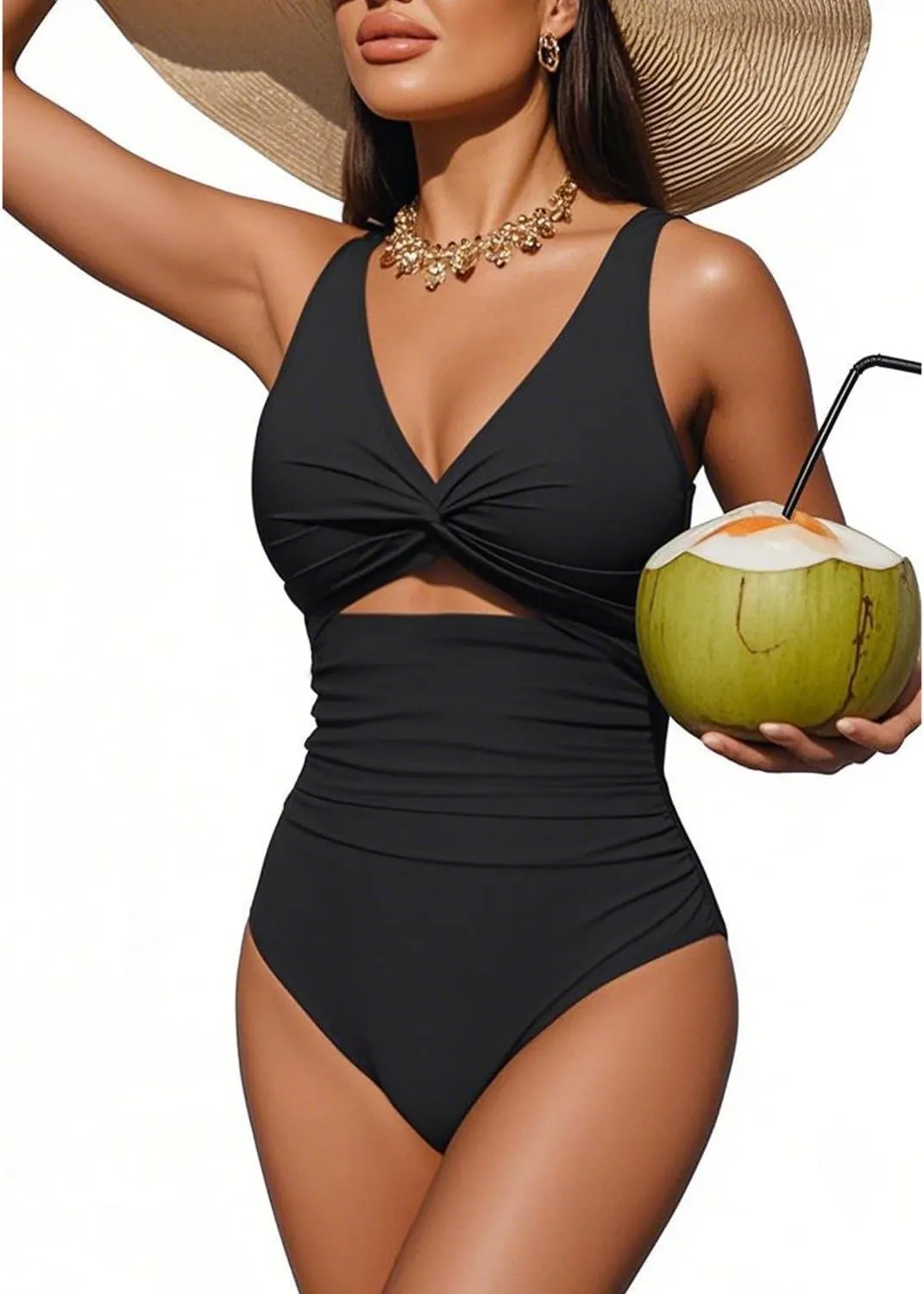 Tempt Me Women One Piece Swimsuits Tummy Control Cutout Bathing Suits Ruched V Neck Twist Front Swimwear