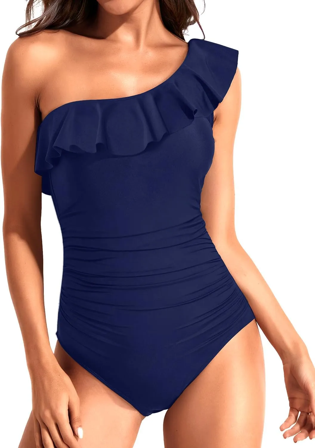 Tempt Me Women One Piece Swimsuits Tummy Control One Shoulder Bathing Suits Ruffle Swimwear