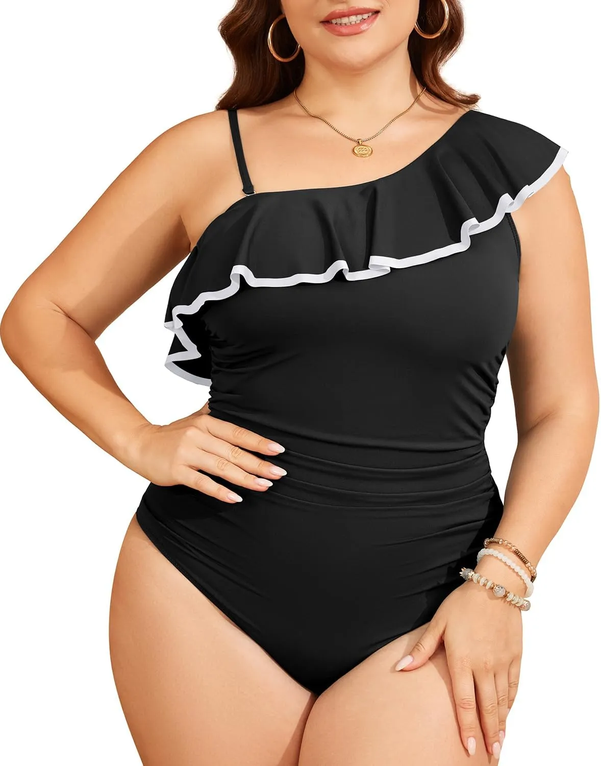 Tempt Me Women One Piece Swimsuits Tummy Control One Shoulder Bathing Suits Ruffle Swimwear