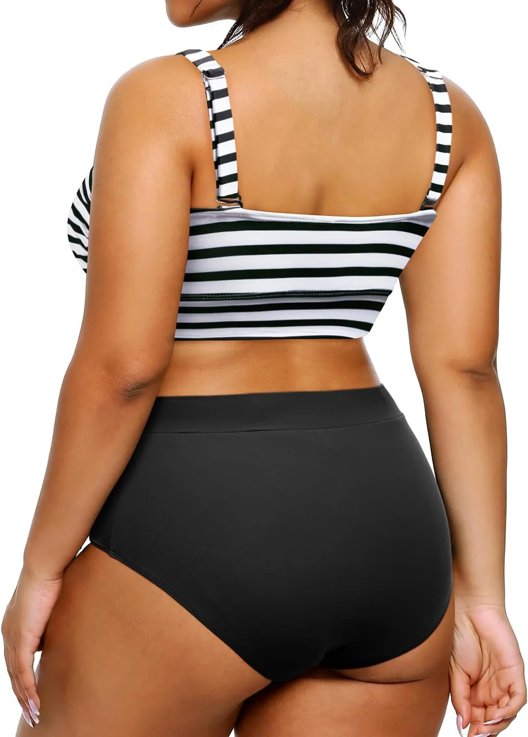 Tempt Me Women Plus Size High Waisted Bikini Bandeau Two Piece Swimsuit