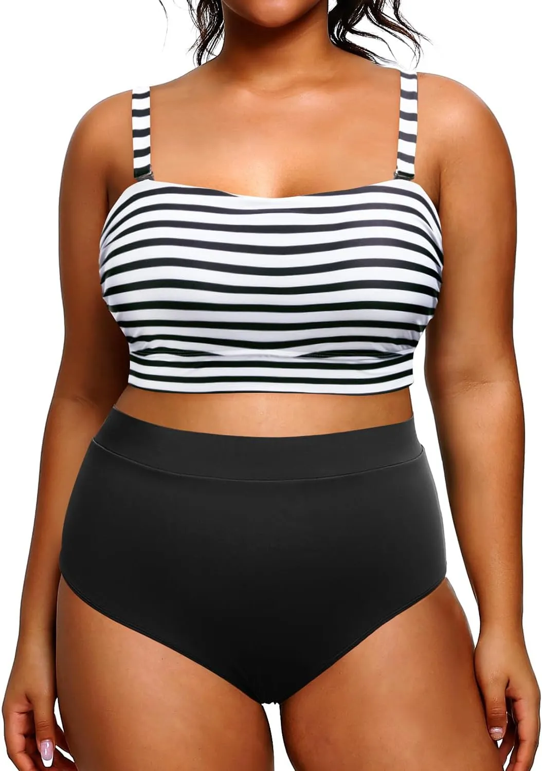 Tempt Me Women Plus Size High Waisted Bikini Bandeau Two Piece Swimsuit