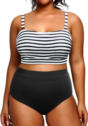 Tempt Me Women Plus Size High Waisted Bikini Bandeau Two Piece Swimsuit