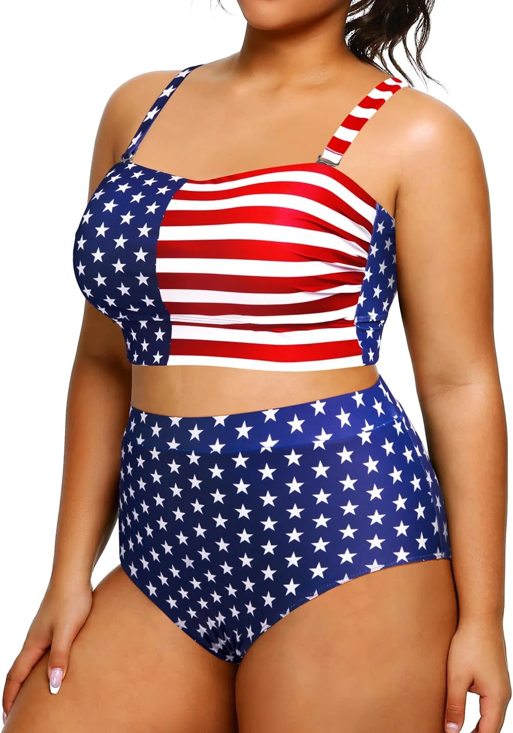 Tempt Me Women Plus Size High Waisted Bikini Bandeau Two Piece Swimsuit