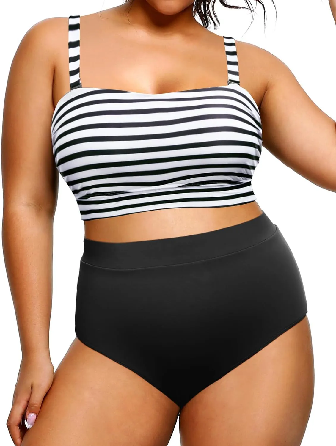 Tempt Me Women Plus Size High Waisted Bikini Bandeau Two Piece Swimsuit