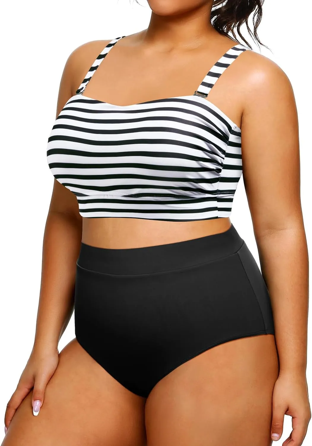 Tempt Me Women Plus Size High Waisted Bikini Bandeau Two Piece Swimsuit