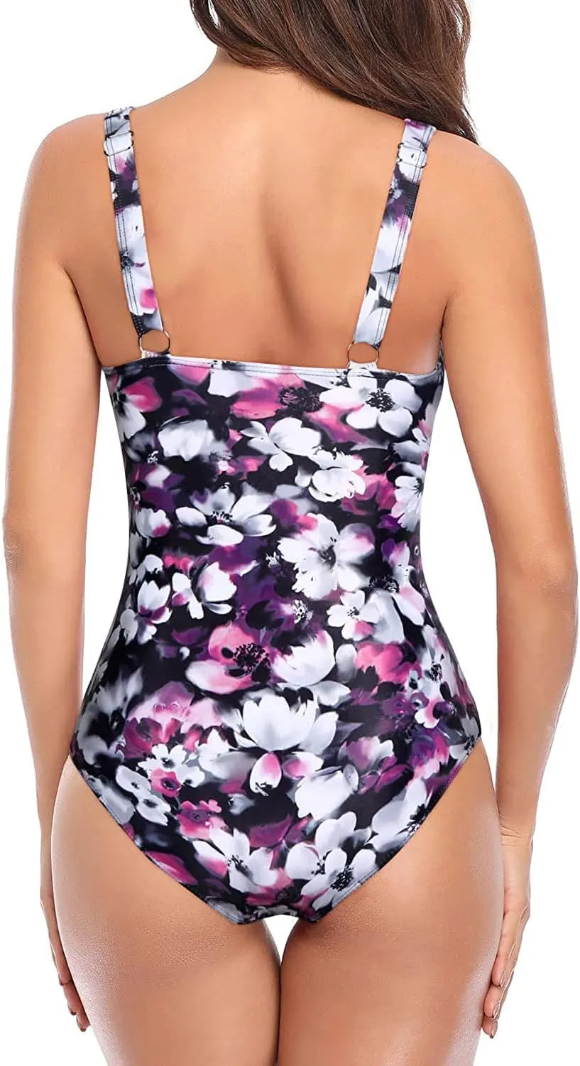 Tempt Me Women Ruched Slimming One Piece Swimsuits Tummy Control Vintage Bathing Suits