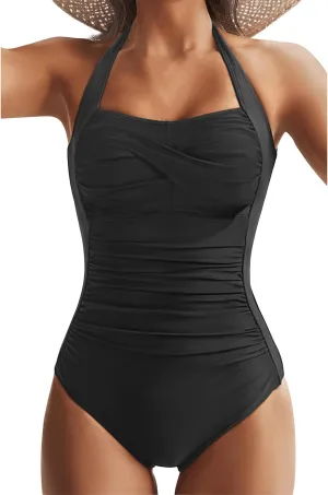 Tempt Me Women Tummy Control One Piece Swimsuits Push Up Slimming Bathing Suits Halter Vintage Swimwear