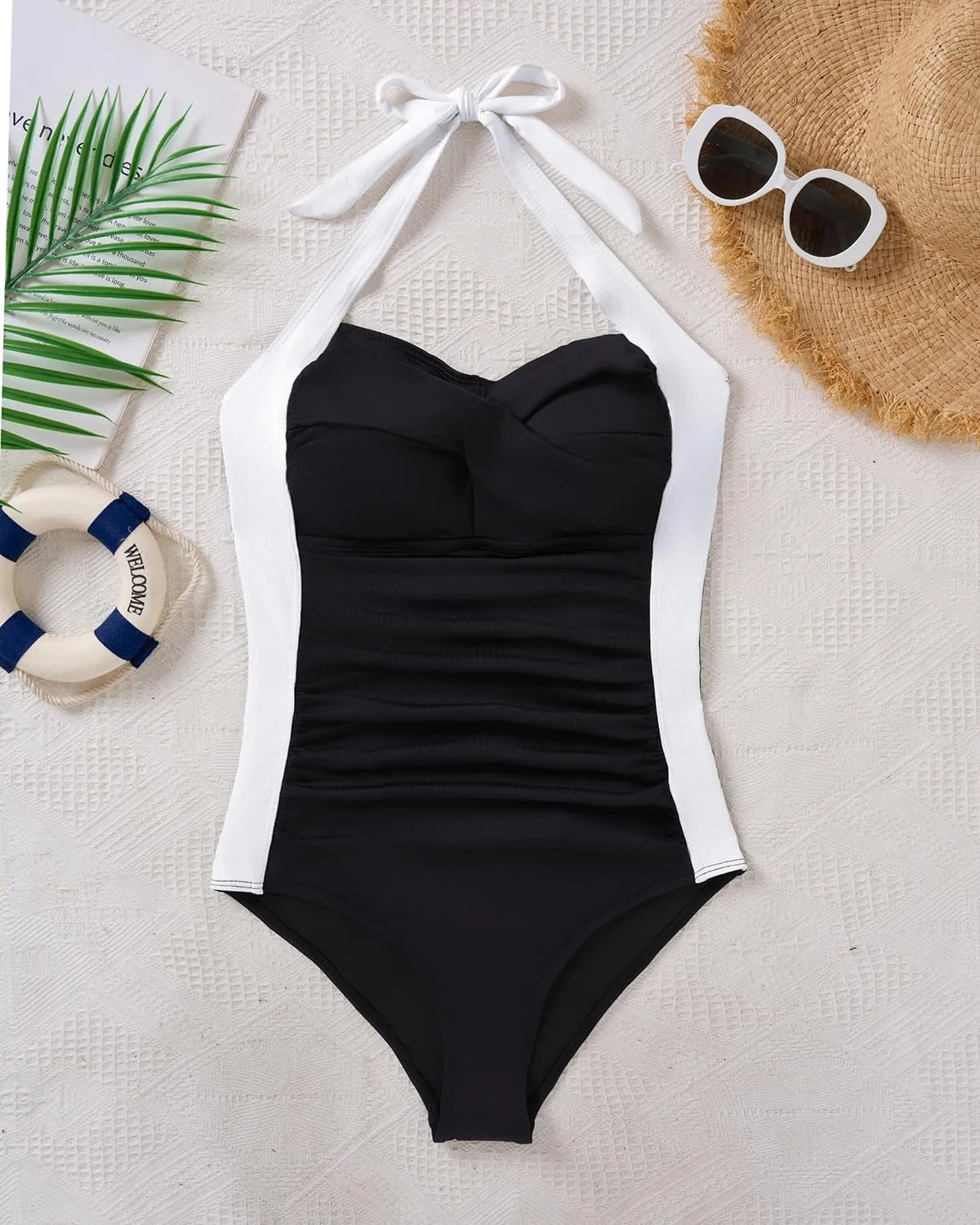 Tempt Me Women Tummy Control One Piece Swimsuits Push Up Slimming Bathing Suits Halter Vintage Swimwear